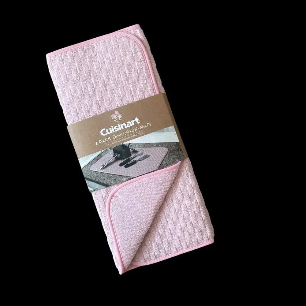 CUISINART Pastel Pink Kitchen Dish Drying Mats 18x24 Set of 2 NEW